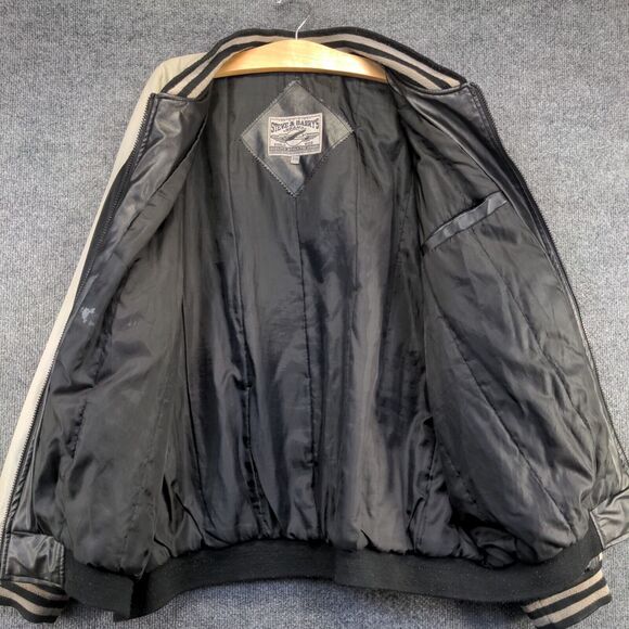 Steve & Barry's Men's Full Zip PVC Leather Varsity Jacket Black Gray XXL Baller - Picture 7 of 16